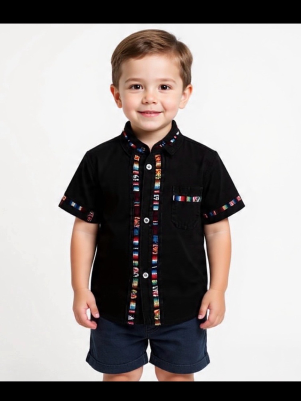 Vintage-Style 2T Black Embroidered Guayabera